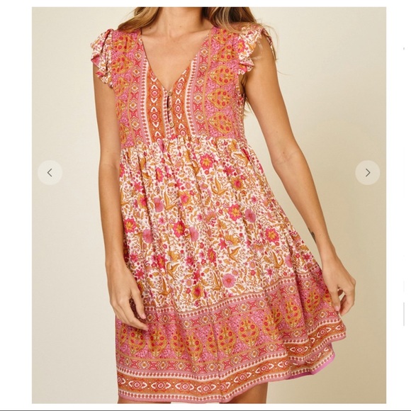 Sleeveless Floral Print Mix Boho Dress - Picture 4 of 8